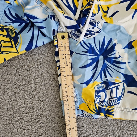 Miller Lite Swim Shorts Mens 35* Blue Adjustable Waist Cargo Pocket Floral Print - Picture 6 of 7